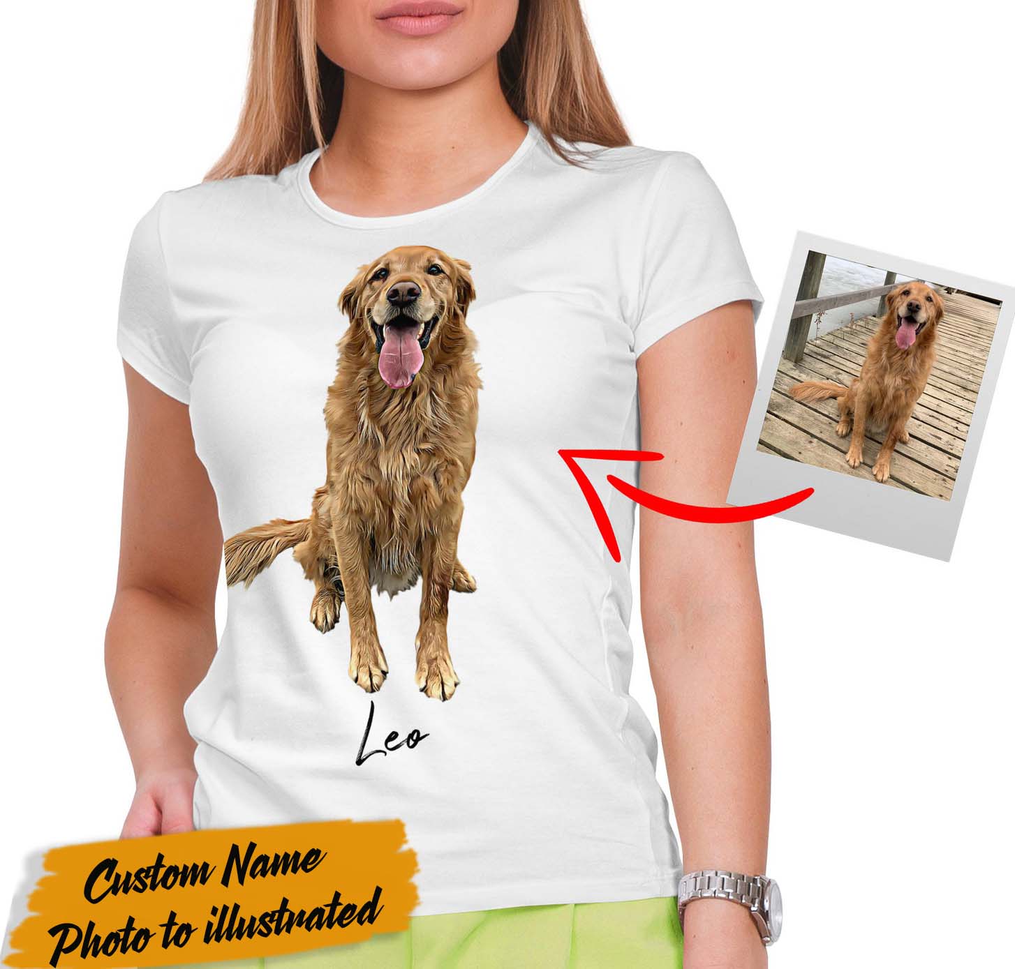Custom Dog Photo to illustrated Unisex Tshirt, Personalized Name and Photo T-shirt