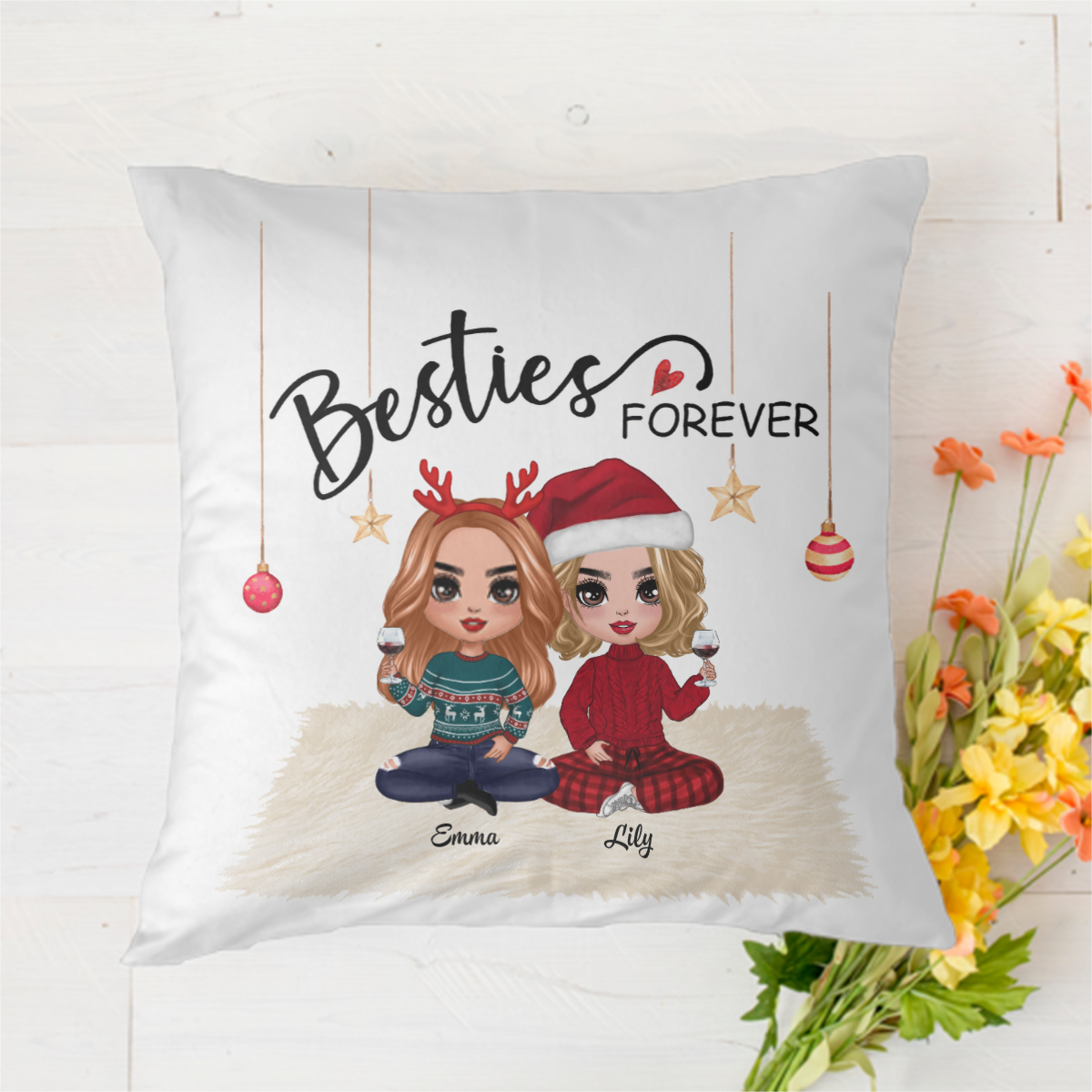 Doll Besties Christmas Checkered Pants Personalized Pillow