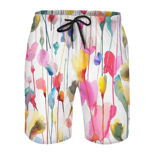 Watercolor Colorful Spring Flowers Graphic Men's Swim Trunks No.53P3MU