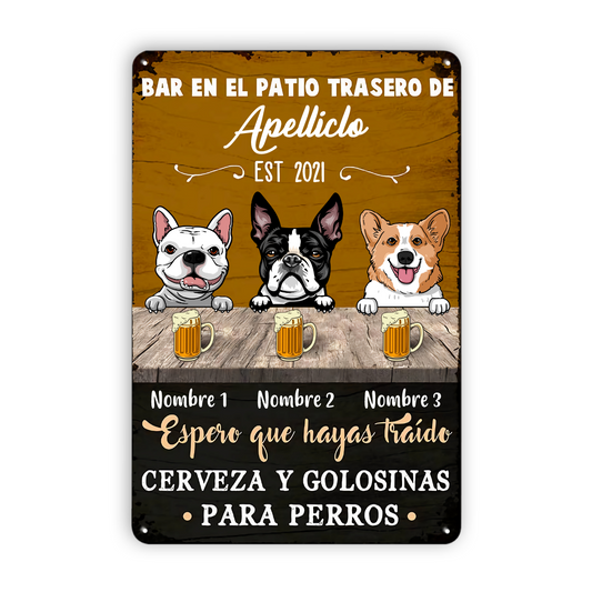 Personalized Dog Backyard Bar Patio Interior Spanish Metal Sign