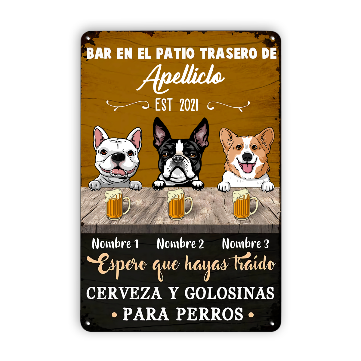 Personalized Dog Backyard Bar Patio Interior Spanish Metal Sign