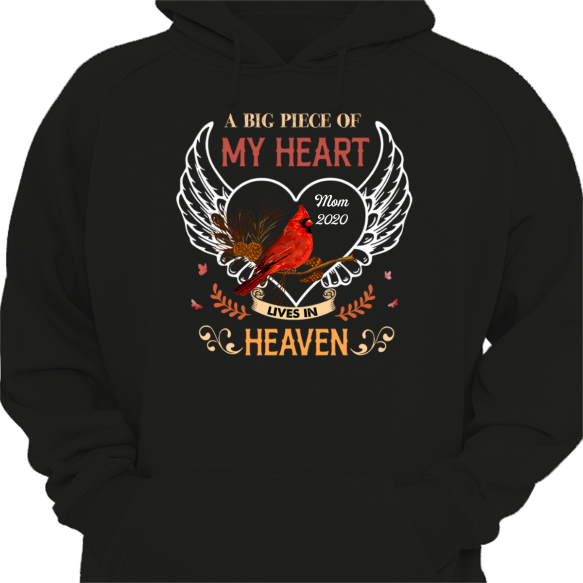 Cardinals Branch Heart Wing Personalized Hoodie Sweatshirt