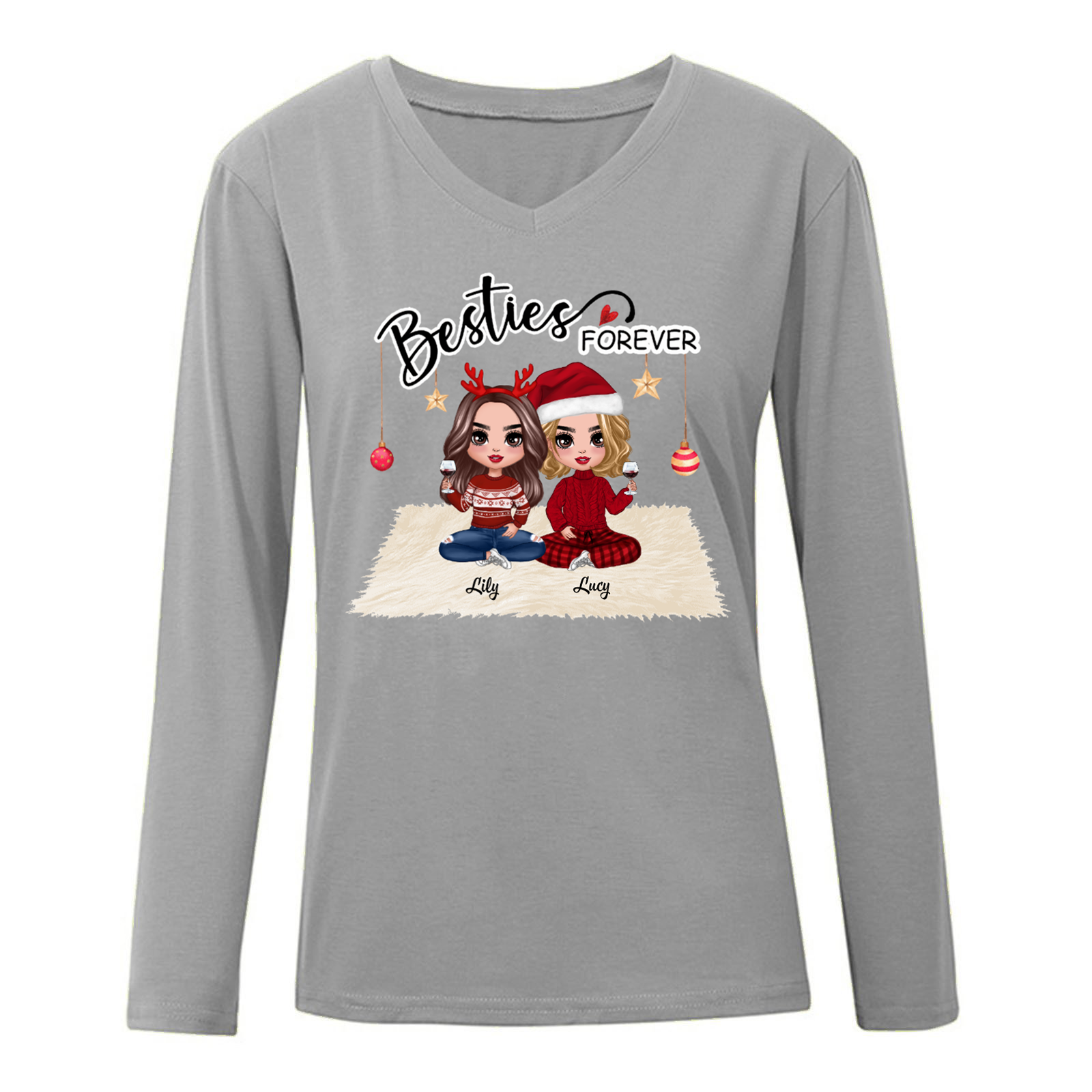 Doll Besties Christmas Checkered Pants Personalized Long Sleeve Shirt