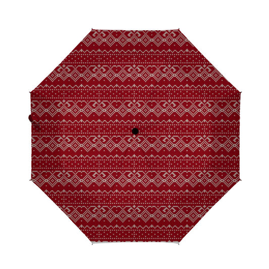 Festive Red And White Scandinavian Knit Pattern Brushed Polyester Umbrella No.57BVUL