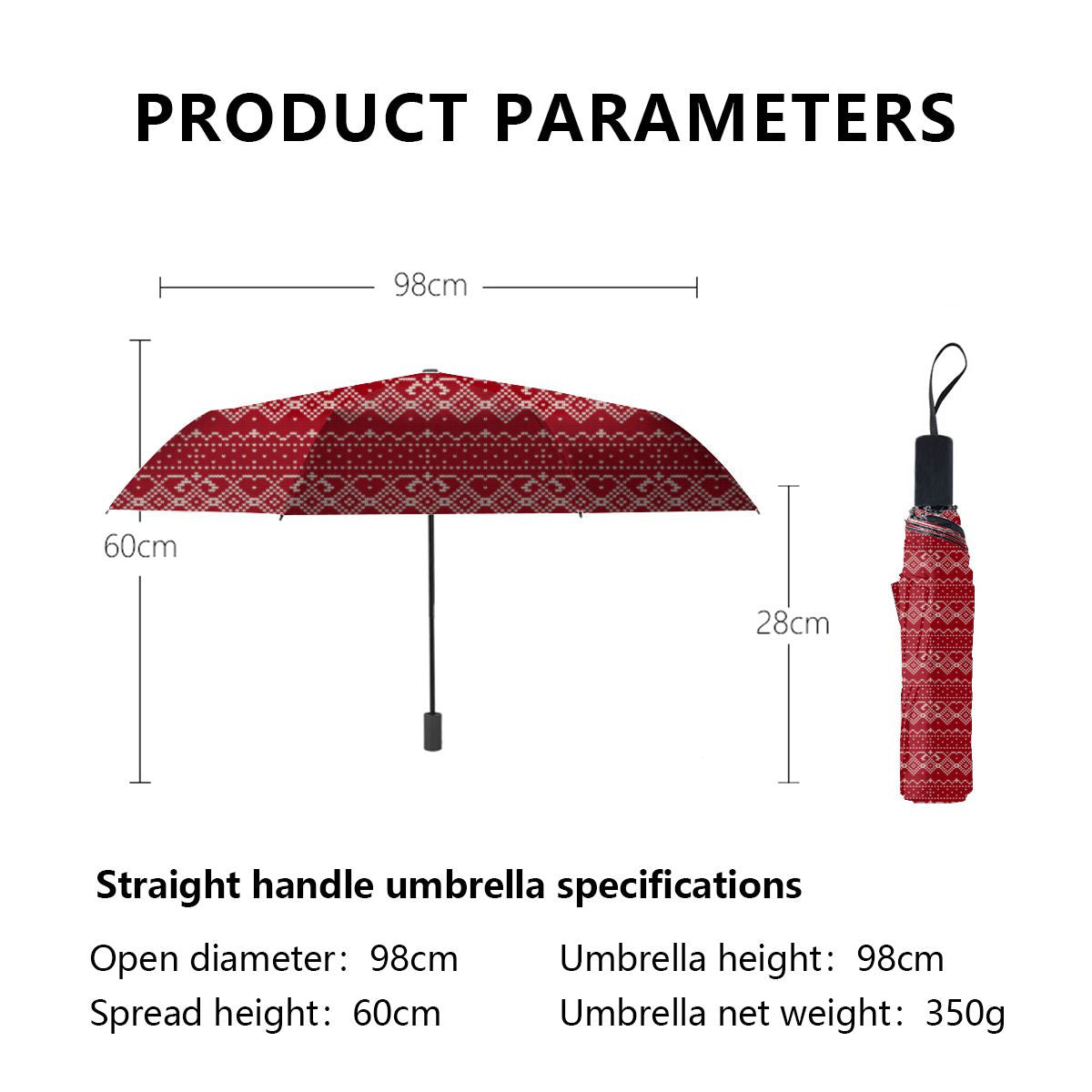 Festive Red And White Scandinavian Knit Pattern Brushed Polyester Umbrella No.57BVUL