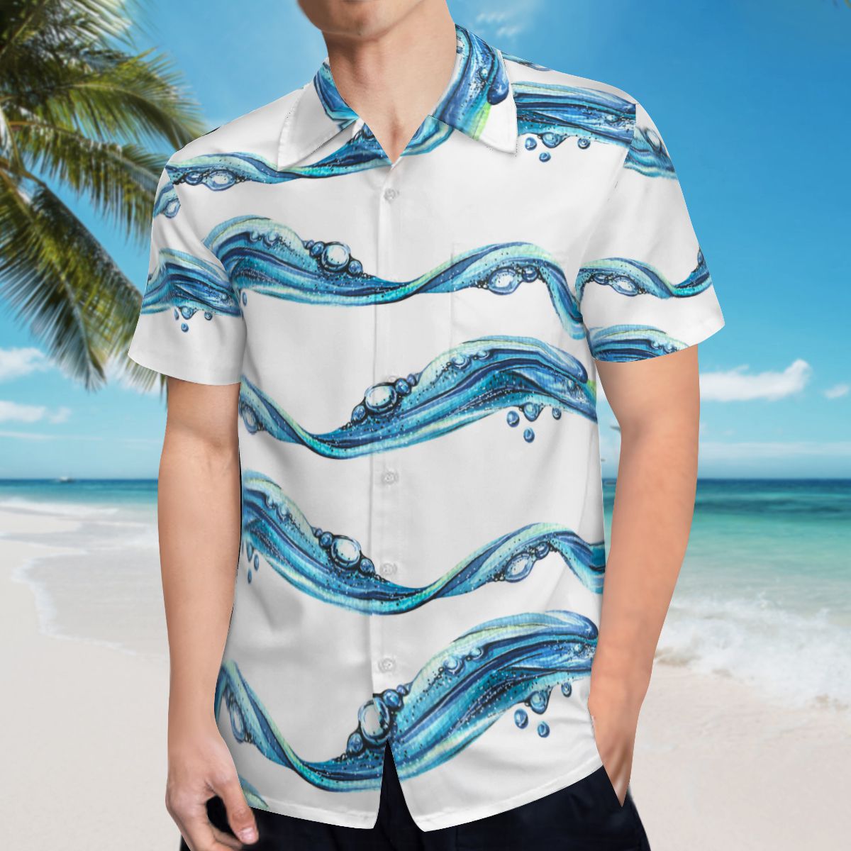 Waves Water Blue Hawaiian Shirts No.5BEOBP