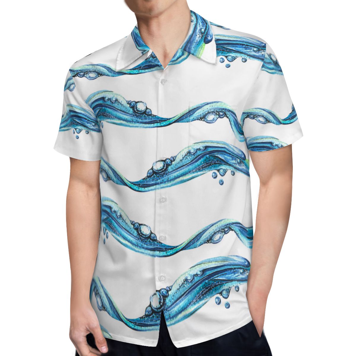 Waves Water Blue Hawaiian Shirts No.5BEOBP