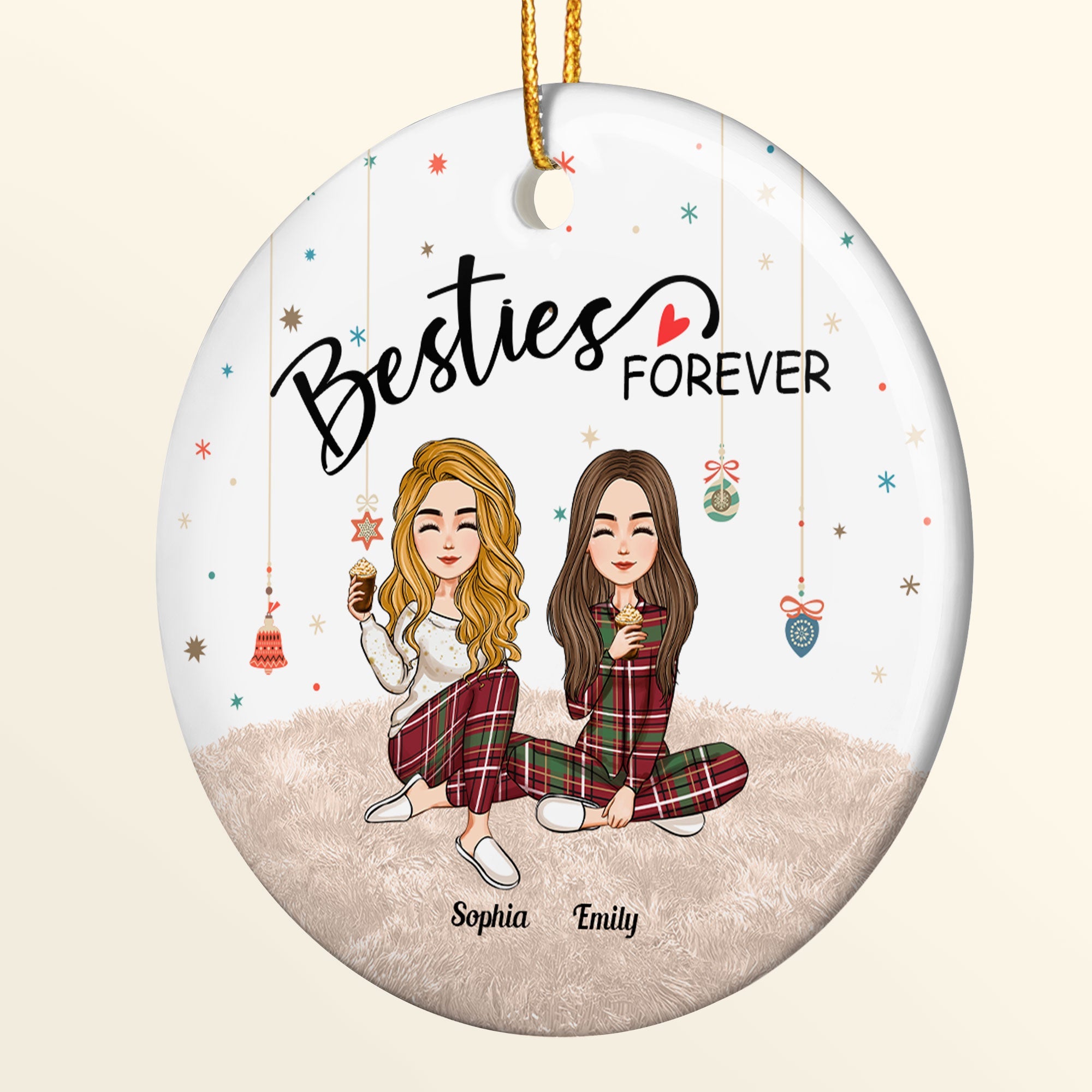 Besties Forever - Personalized Ceramic Ornament - Christmas, New Year Gift For Sistas, Sister, Besties, Best Friends, Soul Sisters