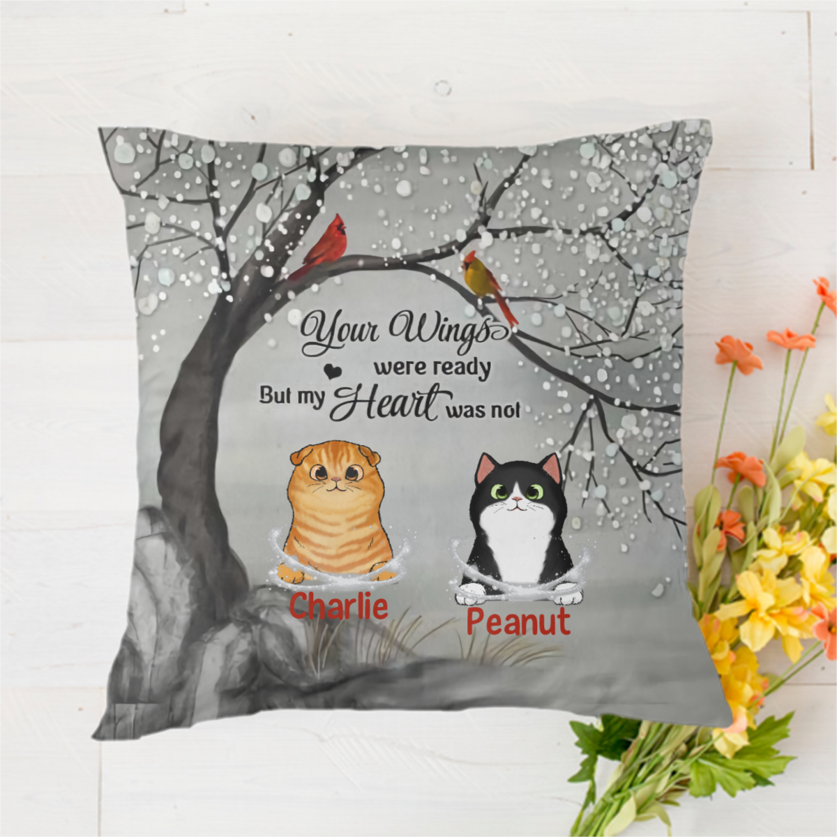 My Heart Not Ready Cats Memorial Personalized Polyester Linen Pillow
