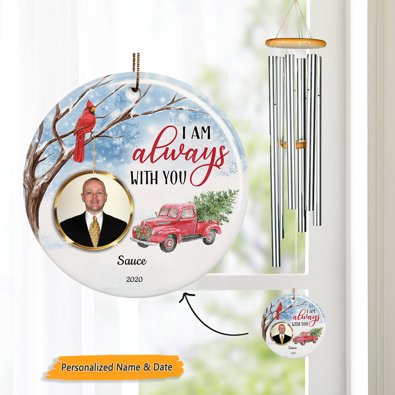 I Am Always With You Photo Personalized Memorial Circle Wind Chime