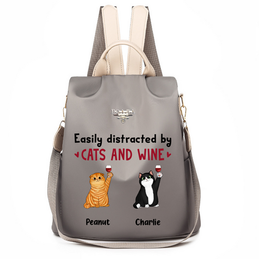 Easily Distracted By Fluffy Cats And Wine Personalized Backpack