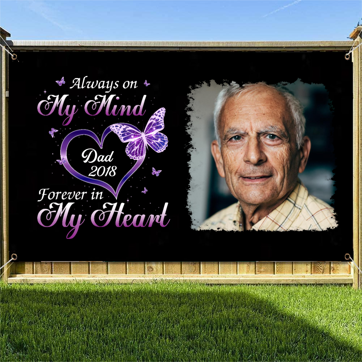 Forever In My Heart Butterfly Memorial Personalized Photo Banner