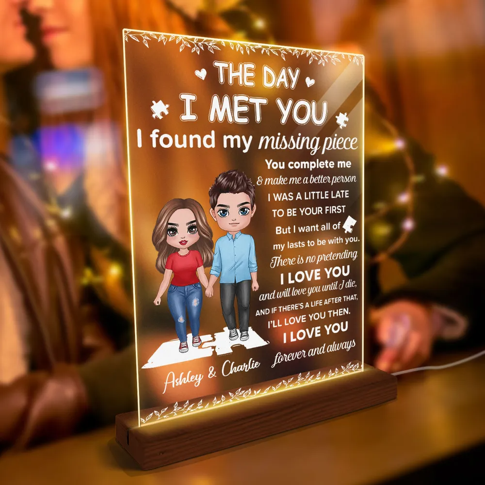 I Found My Missing Piece Doll Couple Gift For Her Gift For Him Couple Personalized Acrylic Plaque With LED Night Light - Valentine‘s Day Gift - Anniversary Gift