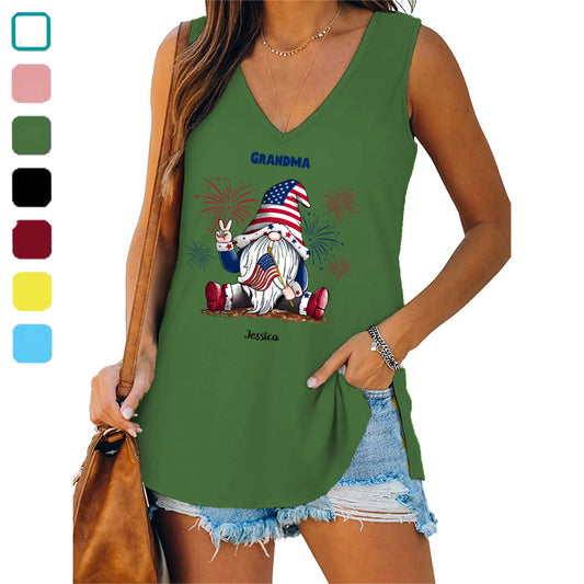 4th Of July Independence Day Gnome Grandma Personalized Women Tank Top V Neck Casual Flowy Sleeveless