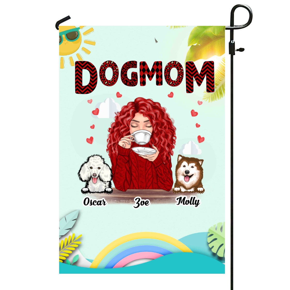 Dog Mom Red Patterned Personalized Names & Designs Garden Flag