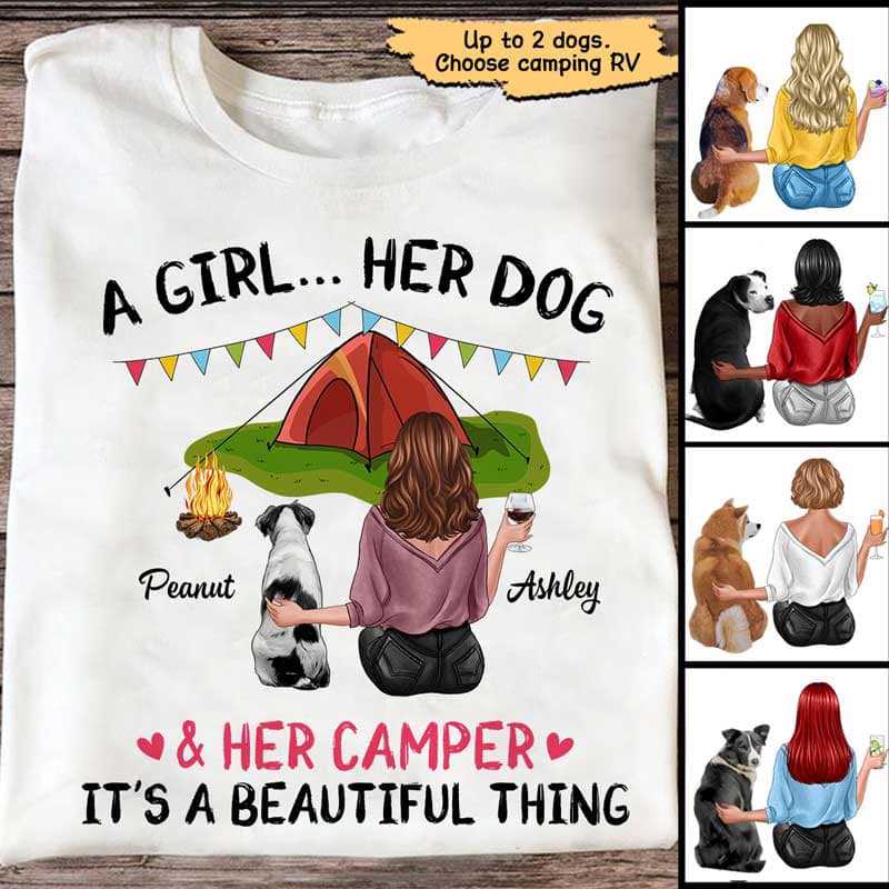 キャンプガールと彼女の犬のパーソナライズされたシャツ