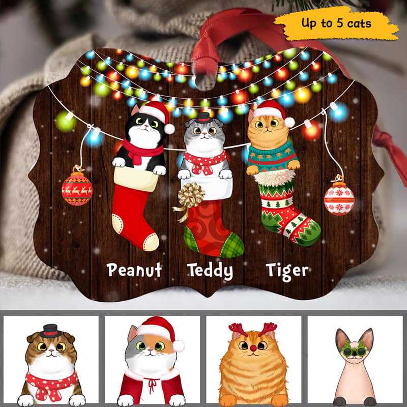 Cats In Stocking Personalized Christmas Ornament