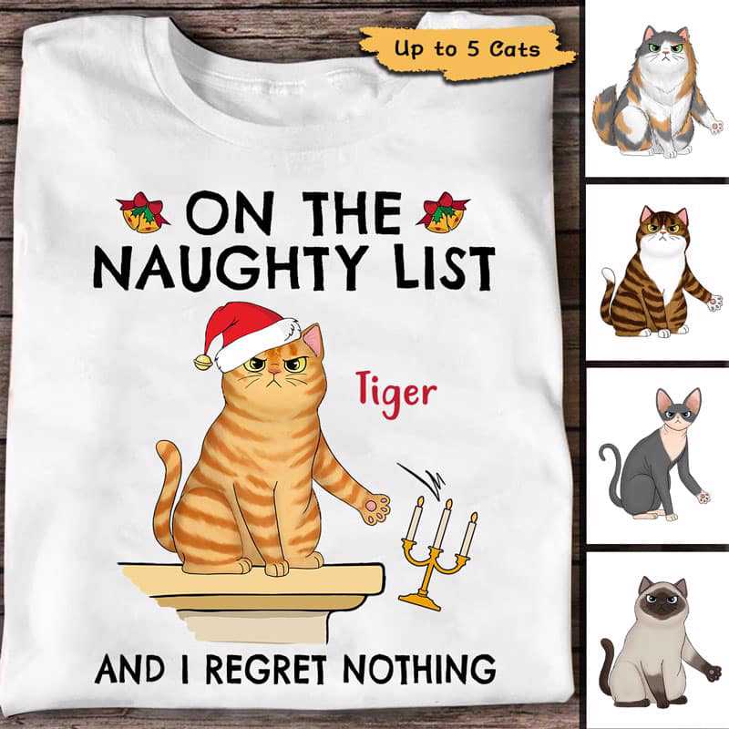 Naughty Cat Regret Nothing Christmas Personalized Shirt