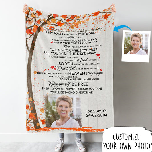 As I Sit In Heaven Customized Memorial Photo Blanket Gift for Loss and Family Remembrance