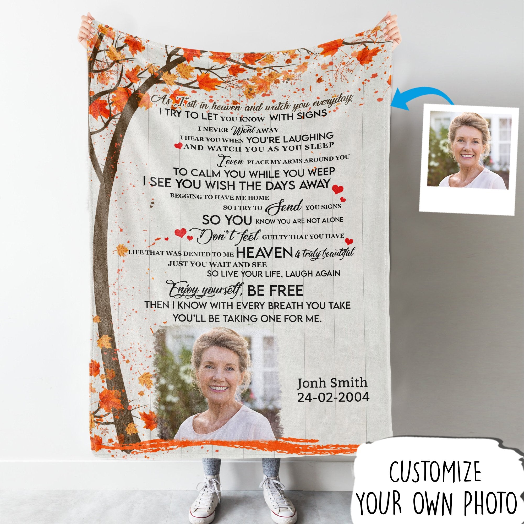 As I Sit In Heaven Customized Memorial Photo Blanket Gift for Loss and Family Remembrance