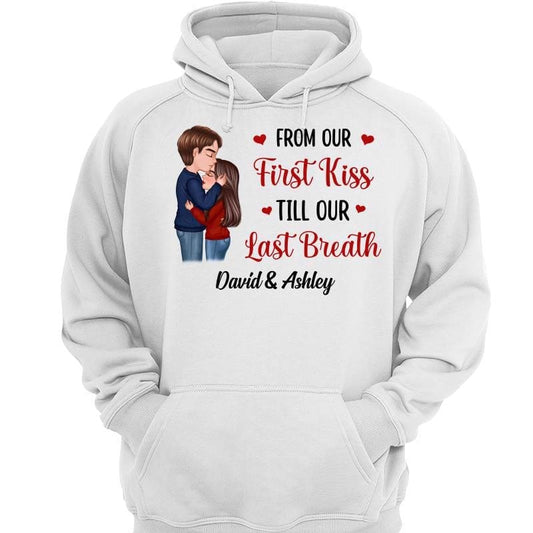 Doll Couple Kissing First Kiss Last Breath Valentine‘s Day Gift Personalized Hoodie Sweatshirt