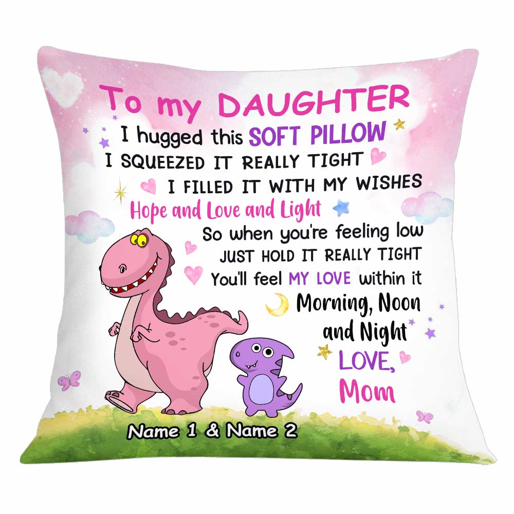 Personalized Dinosaur Mom Grandma To Son Grandson Daughter Granddaughter Hug This Pillow