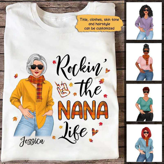 Rocking Mom Grandma Life Fall Season Personalized Shirt