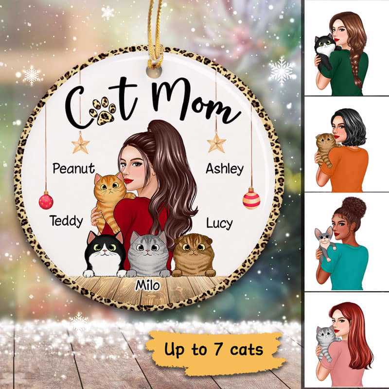 Cat Mom Holding Cats Personalized Circle Ornament