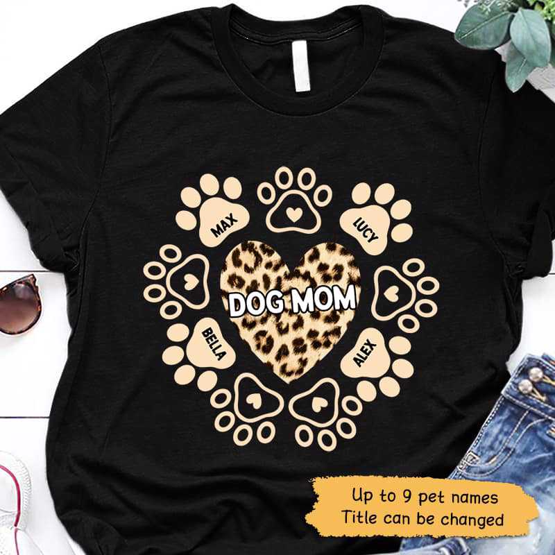 Dog Cat Mom Heart Paw Print Leopard Personalized Shirt