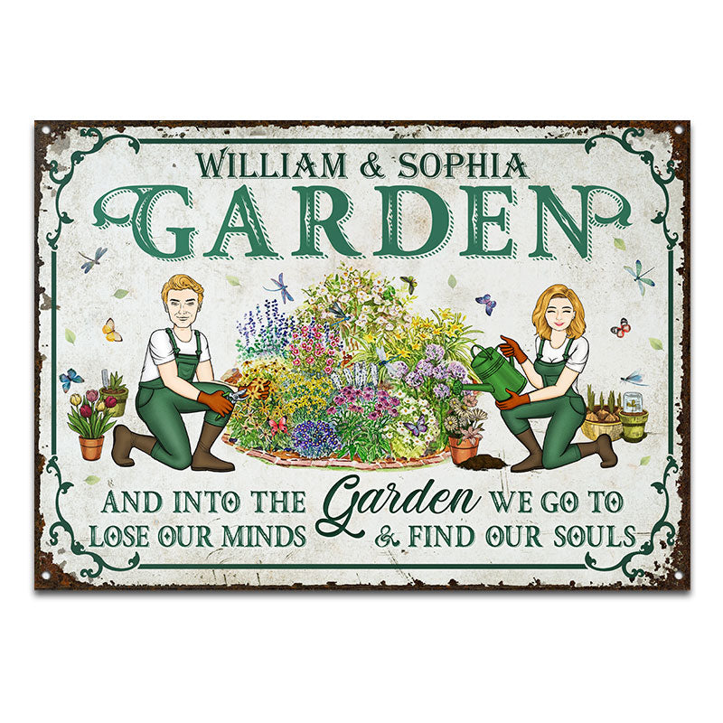 Garden Couples Find Our Souls - カップルへのギフト - パーソナライズされたカスタムクラシックメタルサイン