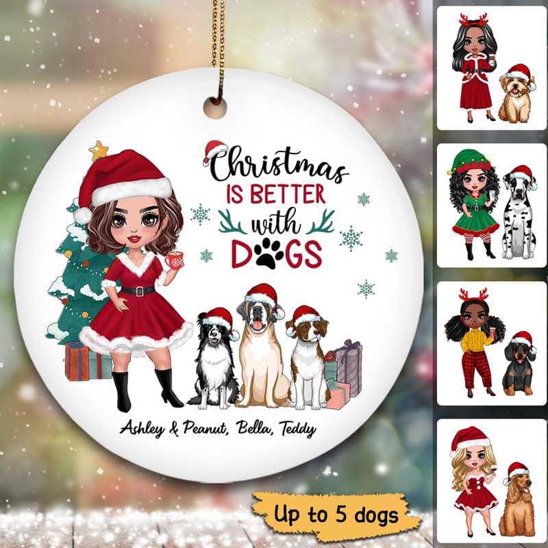 Dogs For Christmas Doll Personalized Circle Ornaments