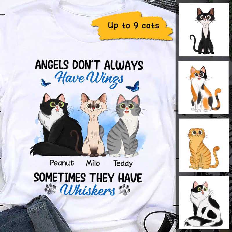 Angels Have Whiskers Sitting Cartoon Cat Personalized Shirt