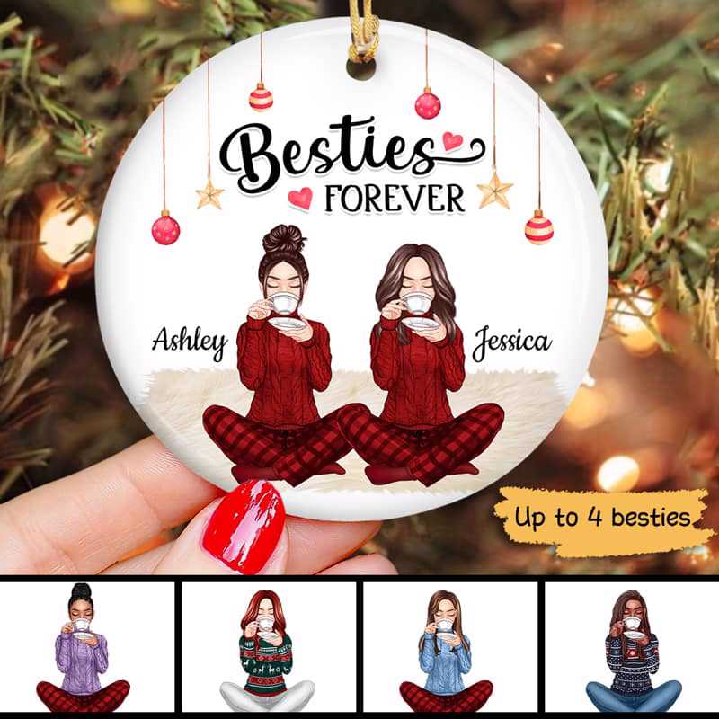 Sitting Besties Personalized Circle Ornament