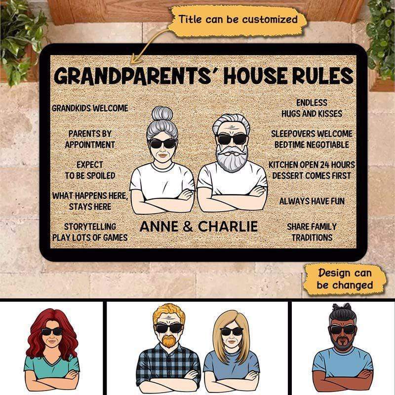 Grandma Grandpa House Rule Personalized Doormat