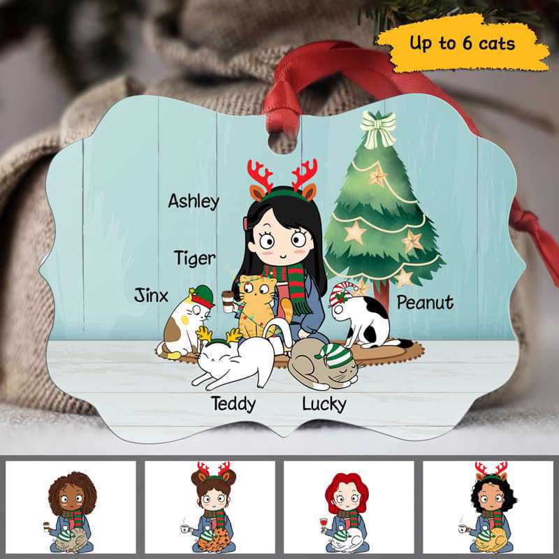 A Girl And Her Cat Personalized Christmas Ornament