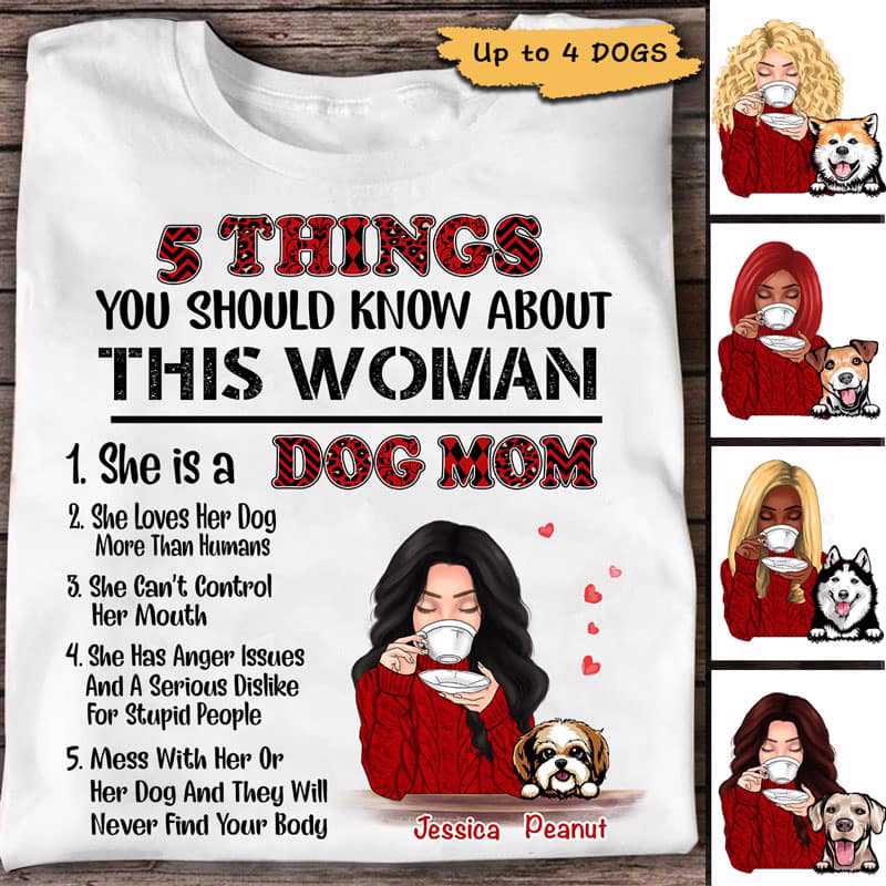 5 Things Dog Mom Red Patterned Personalized Shirt