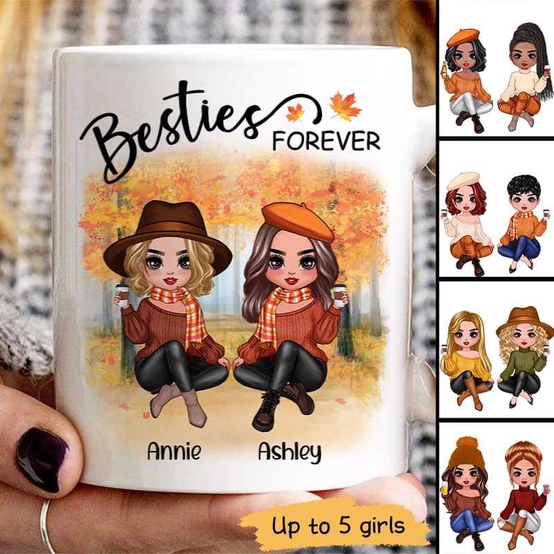 Doll Best Friends Besties Sitting Fall Season Personalized Mug