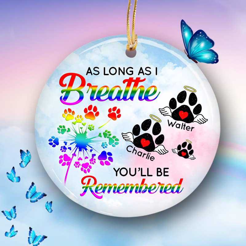 Black Paw Dog Cat Memorial Personalized Circle Ornament