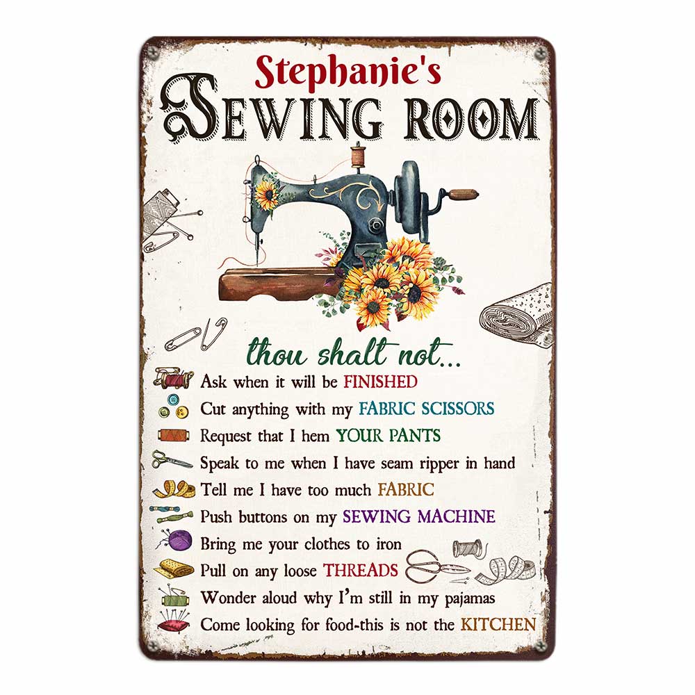 Personalized Indoor Decor Sewing Room Rules Metal Signs