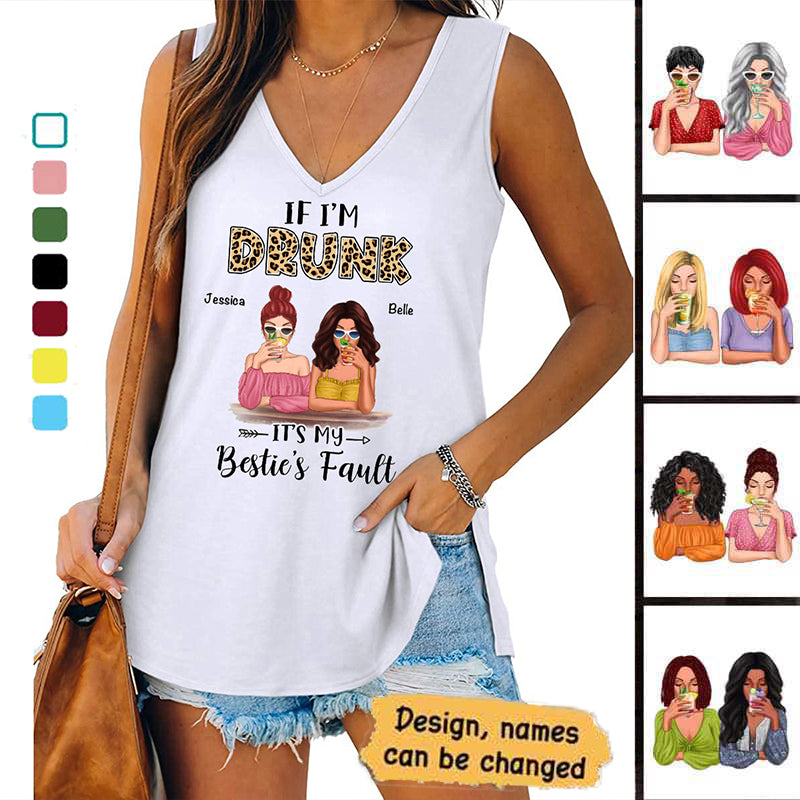 If I‘m Drunk Cocktail Besties Personalized Women Tank Top V Neck Casual Flowy Sleeveless