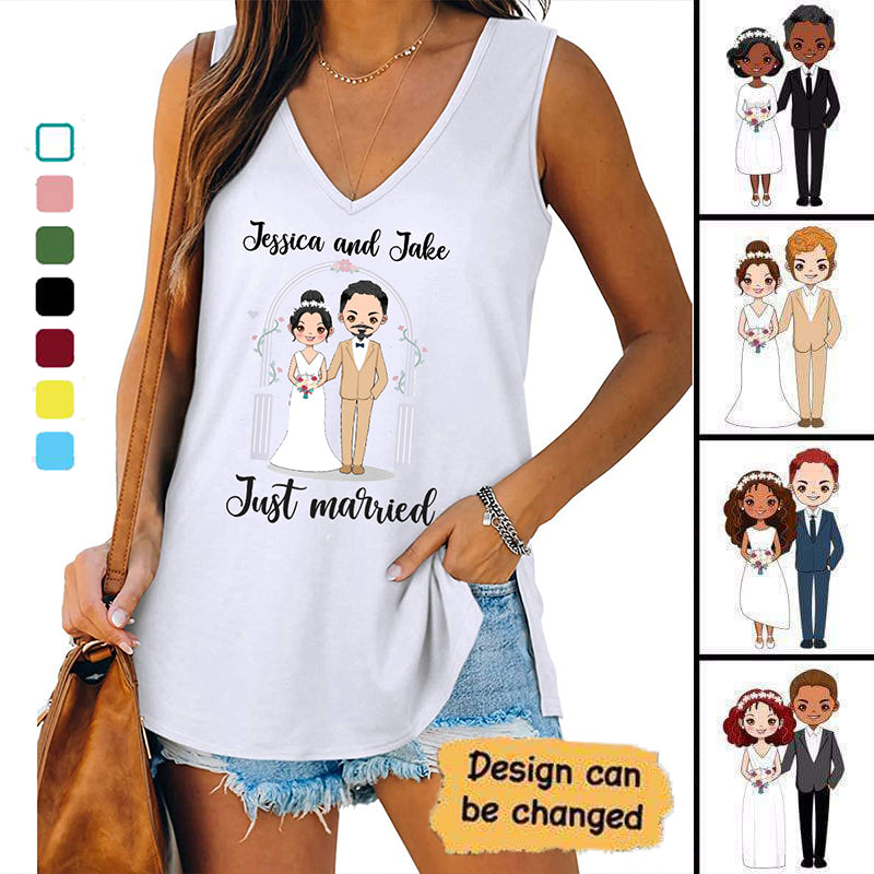 Couple Together Since Wedding Chibi Honeymoon Anniversary Personalized Women Tank Top V Neck Casual Flowy Sleeveless