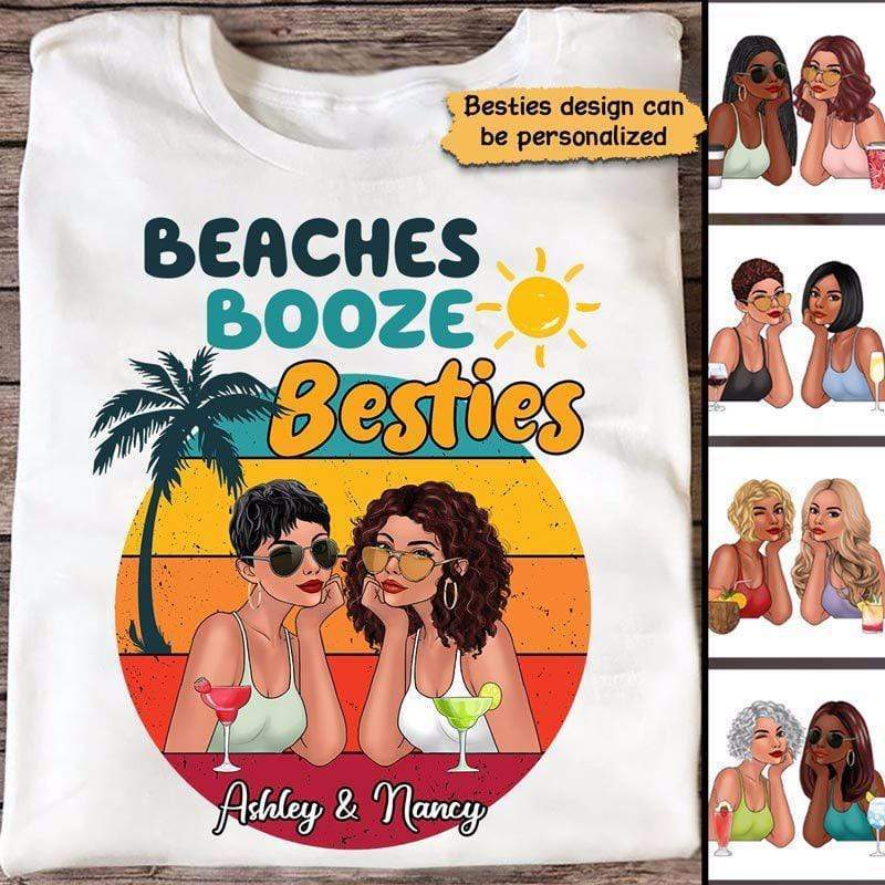 Beaches Booze Summer Fashion Besties Personalized Women Tank Top V Neck Casual Flowy Sleeveless