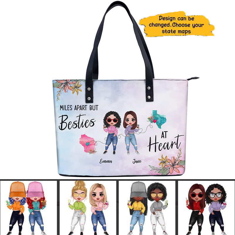 Besties At Heart Long Distance State Map Doll Personalized Shoulder Bag