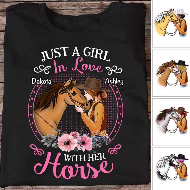 Girl In Love With Her Horse Floral Personalized Women Tank Top V Neck Casual Flowy Sleeveless