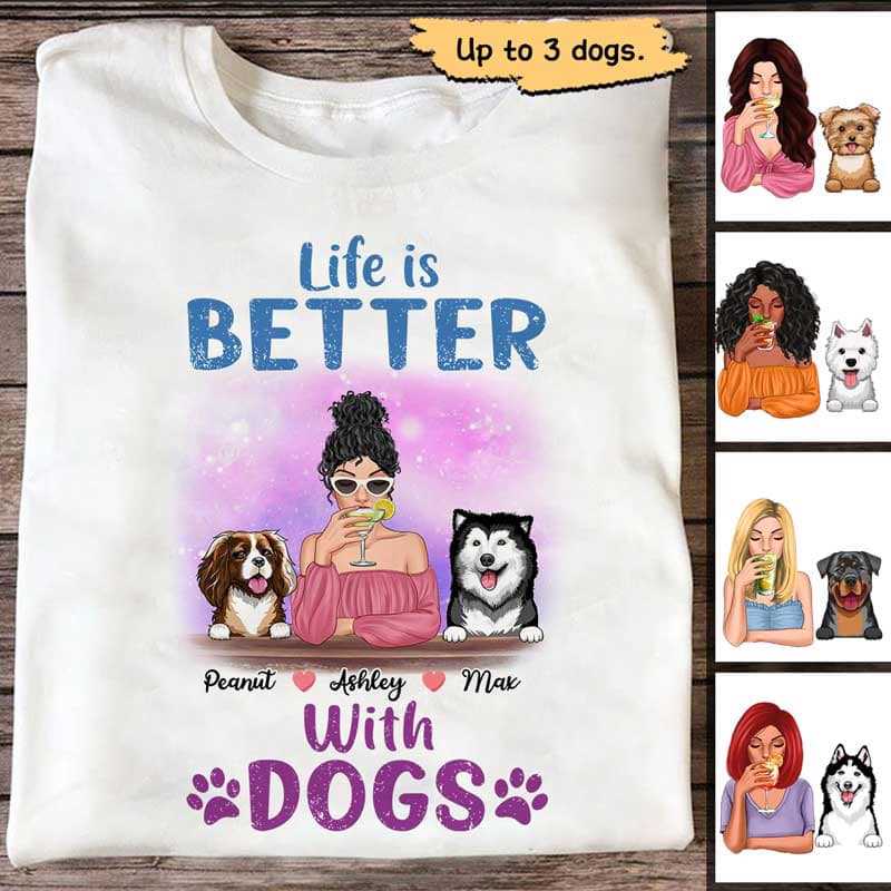 Beautiful Pattern Life Is Better With Dogs Personalized Women Tank Top V Neck Casual Flowy Sleeveless