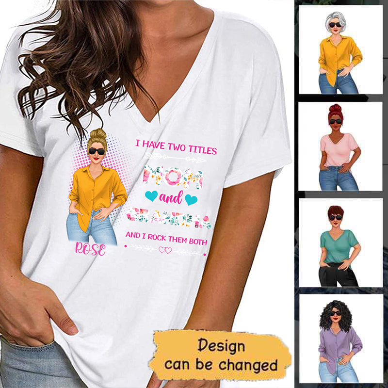 Posing Nana Two Titles Personalized Womens Short Sleeve Tops V Neck Casual Flowy