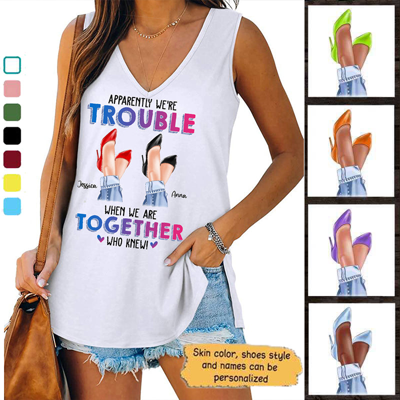Trouble Together Besties Legs Personalized Women Tank Top V Neck Casual Flowy Sleeveless