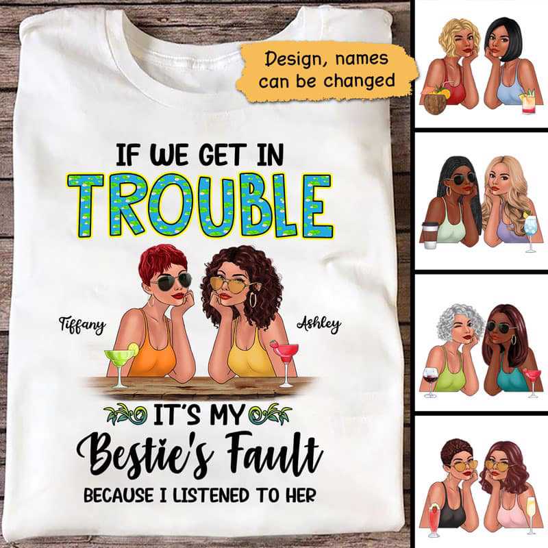 Summer Fashion Besties Get In Trouble Personalized Women Tank Top V Neck Sleeveless