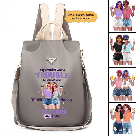 Trouble Together Summer Front View Besties Personalized Backpack