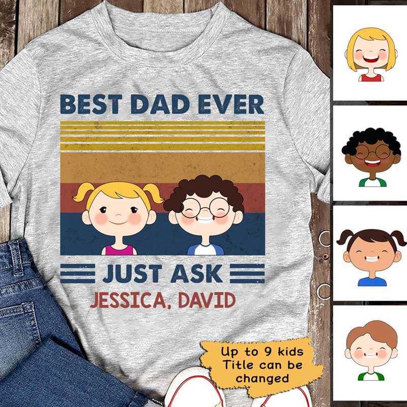 Best Dad Mom Ever Just Ask かわいい子供の顔のレトロなパーソナライズされたシャツ